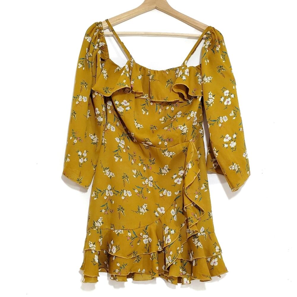 Missguided | Floral Ruffled Layered Wide Sleeve Cold Shoulder Minidress whimsy